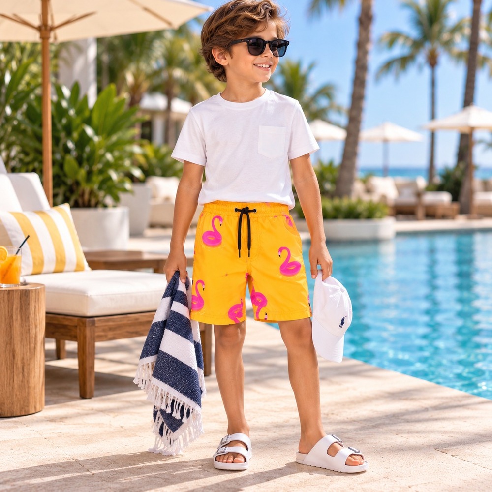 PEPITA & ME Kids Boys Swim Trunks 10 Shorts Orange Pink Flamingos Colombia Made